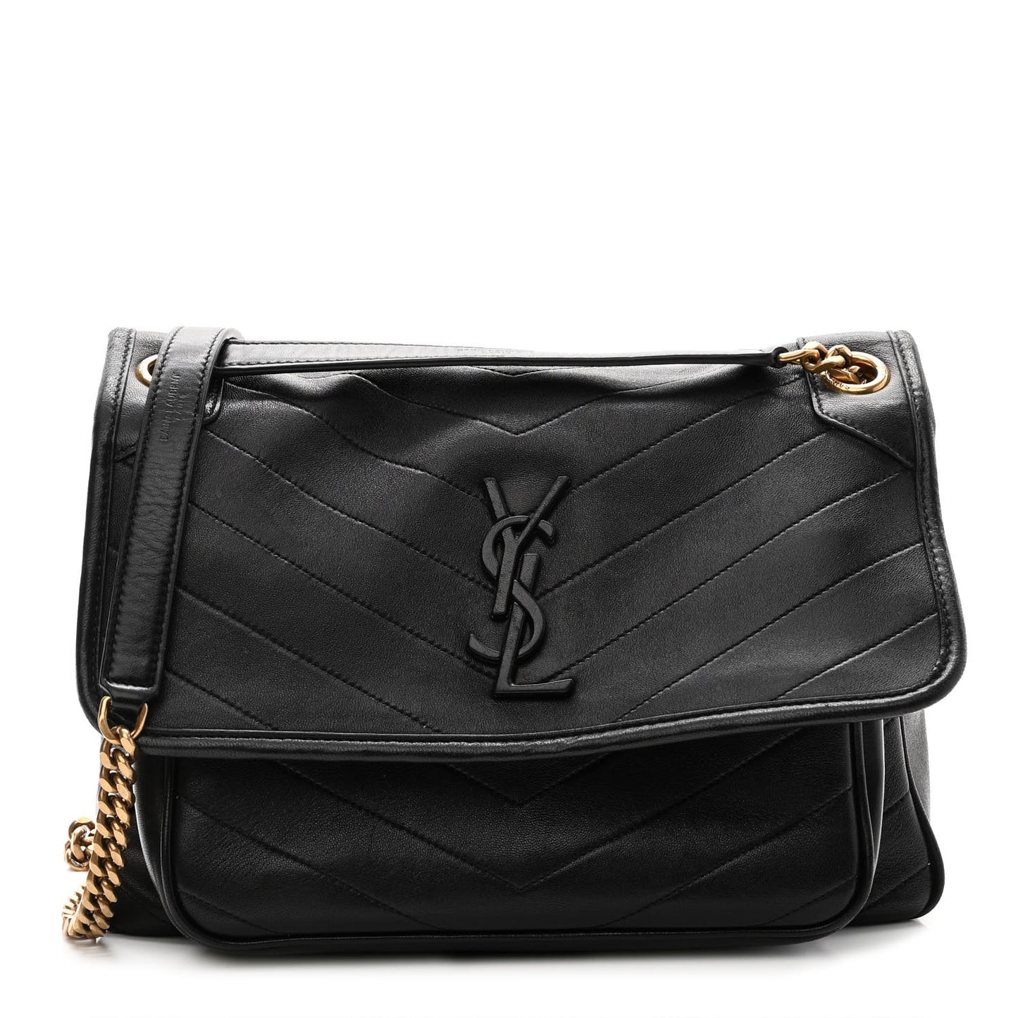 Lambskin Matelasse Monogram Medium Niki Chain Satchel Black