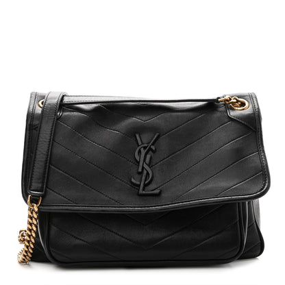 Saint Laurent Lambskin Matelasse Monogram Medium Niki Chain Satchel Black 1 of 11
