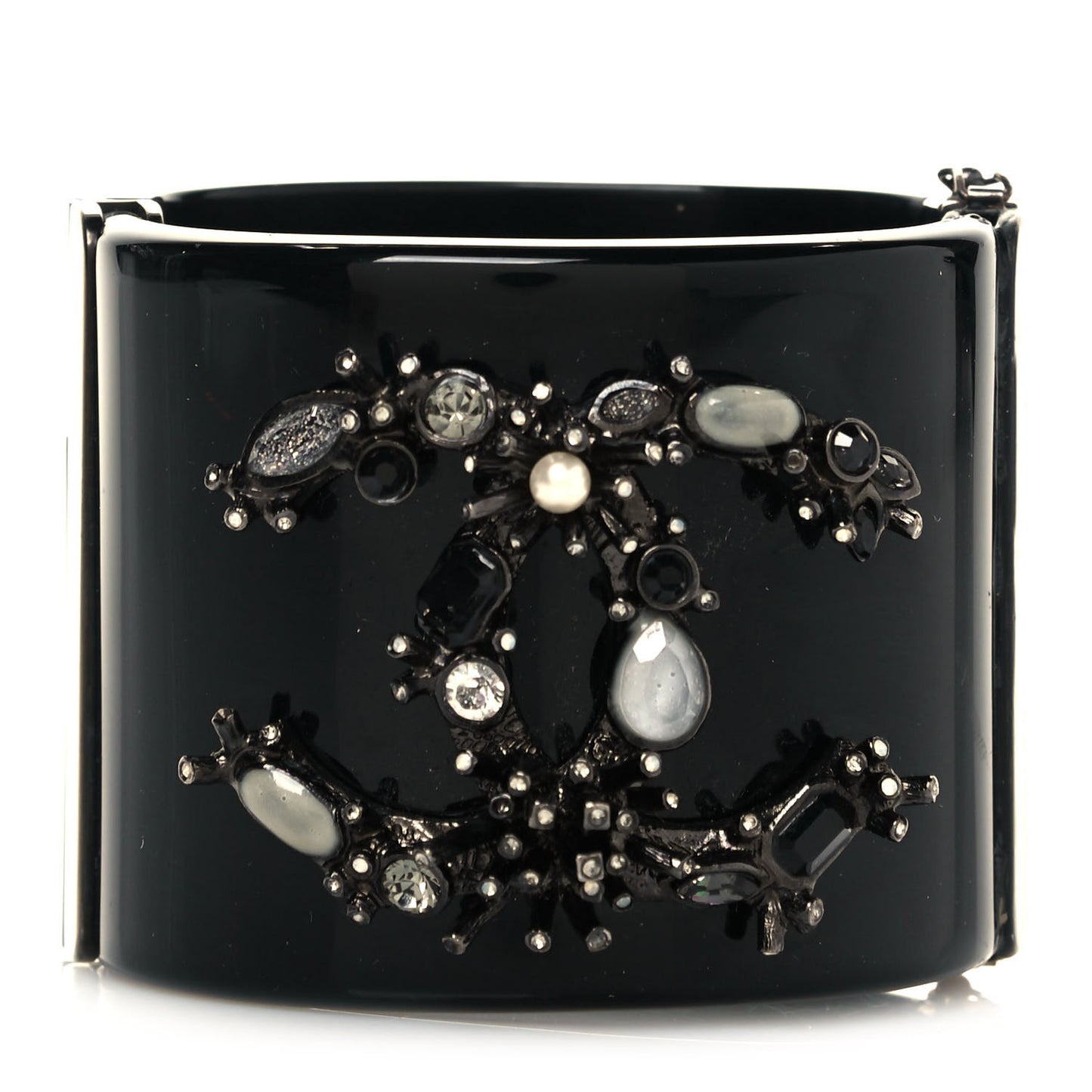 Crystal Marquise CC Logo Cuff Bracelet Black Multicolor