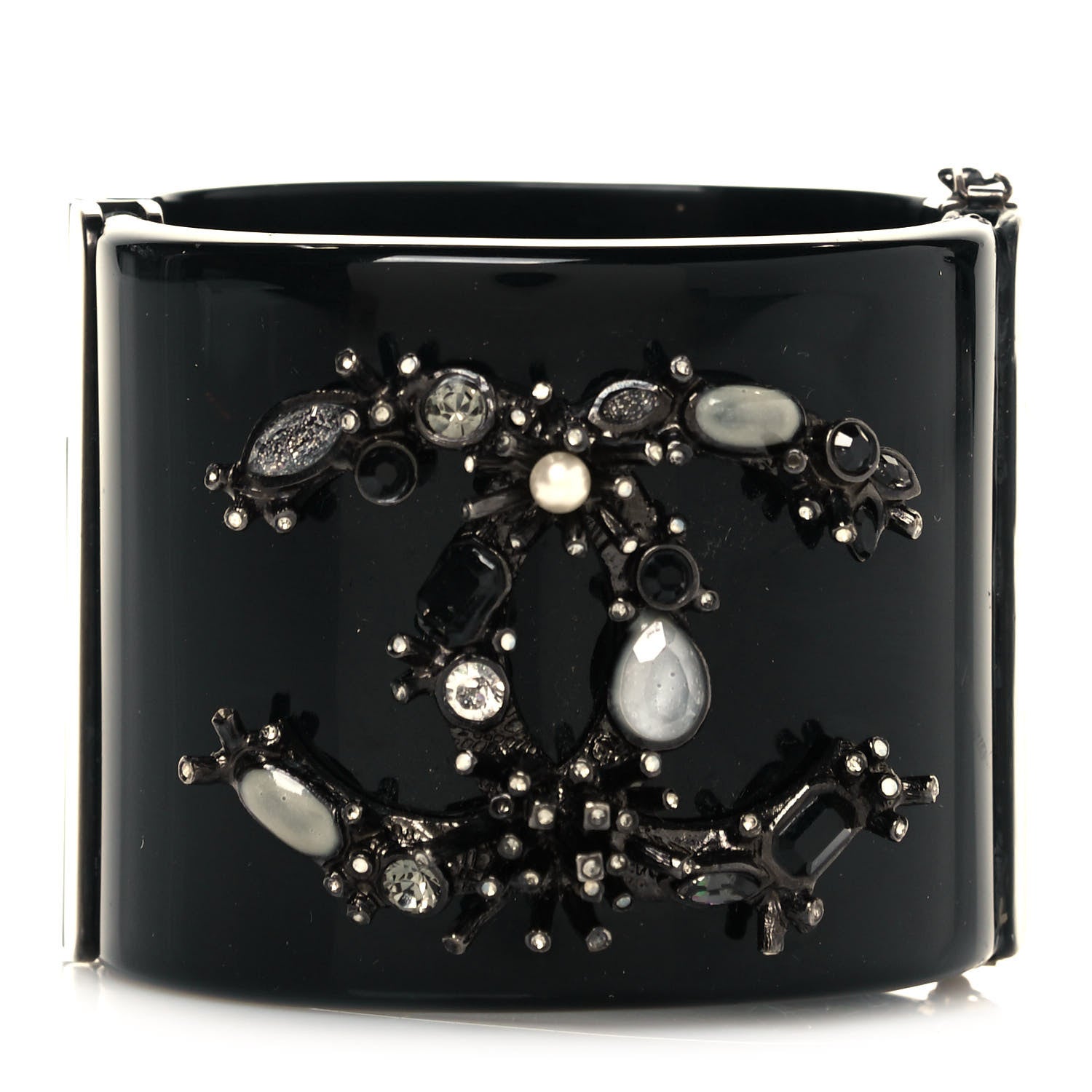 Chanel Crystal Marquise CC Logo Cuff Bracelet Black Multicolor 1 of 9