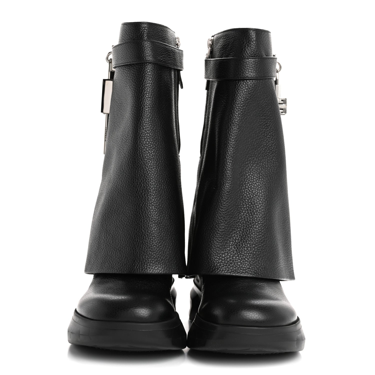Givenchy Grained Calfskin Shark Lock Biker Ankle Boots 37 Black 2 of 9