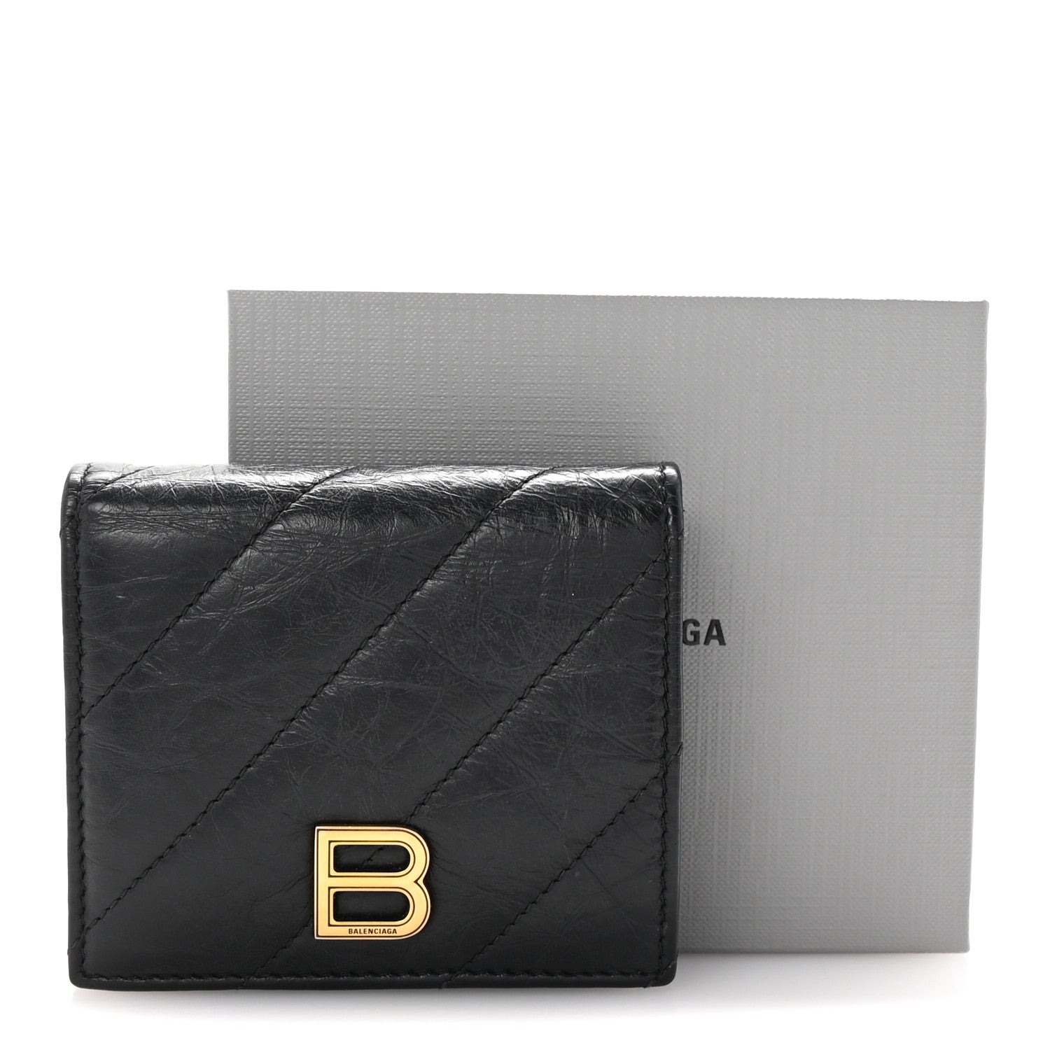 Balenciaga Crushed Calfskin Quilted B Flap Coin Card Holder Black 7 of 7
