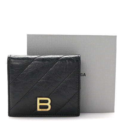 Balenciaga Crushed Calfskin Quilted B Flap Coin Card Holder Black 7 of 7