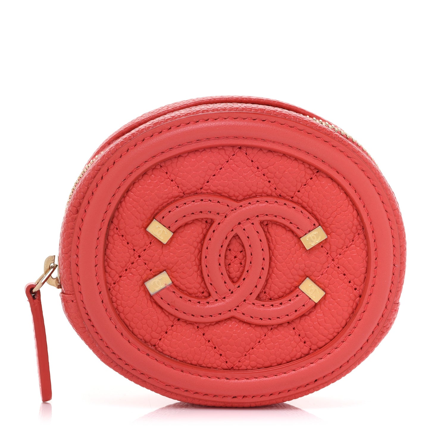 Caviar Quilted Filigree Zip Around Classic Coin Purse Red