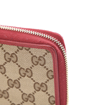 Gucci Monogram Dollar Calfskin Zip Around Compact Wallet Beige Ebony Rosso 9 of 11