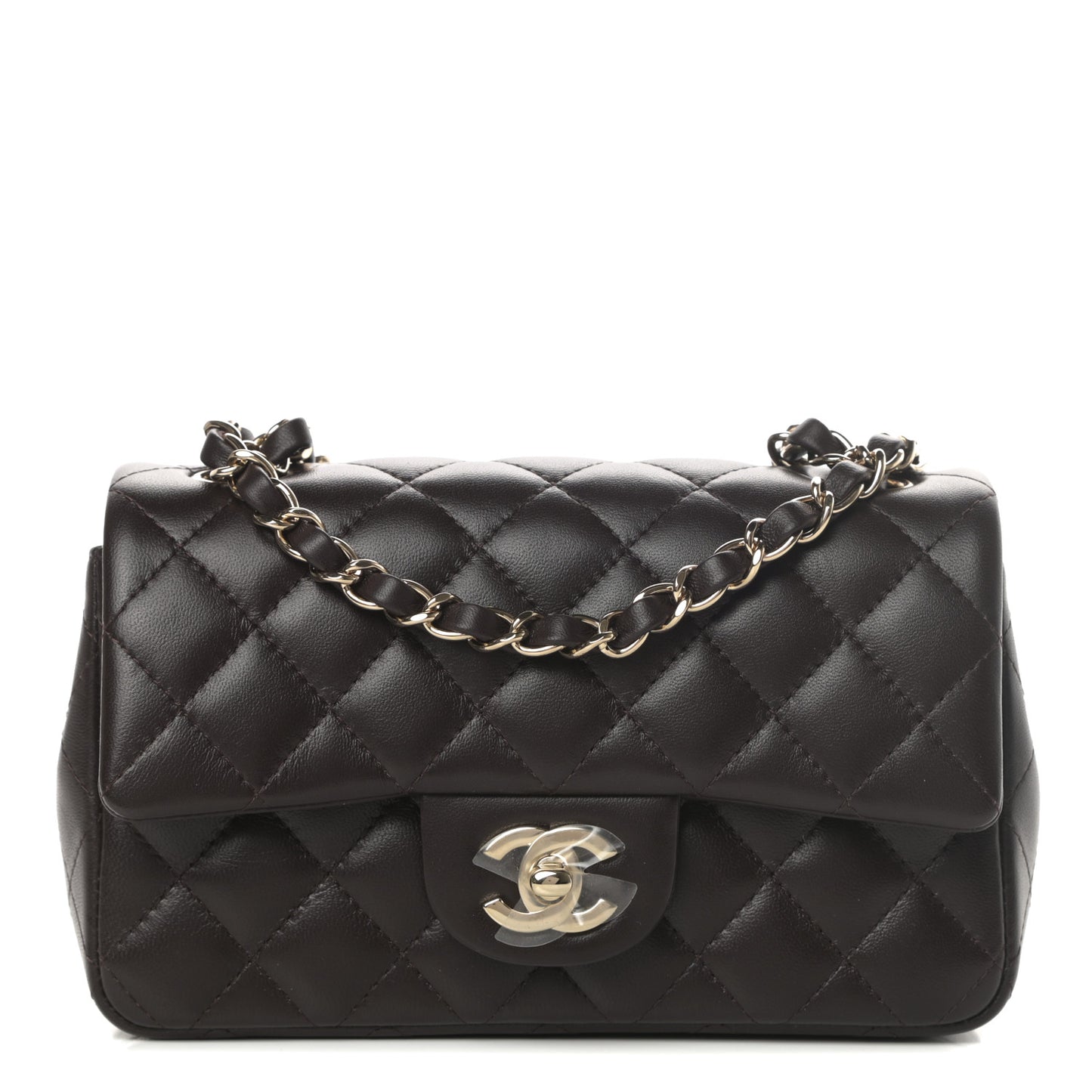 Lambskin Quilted Mini Rectangular Flap Dark Brown