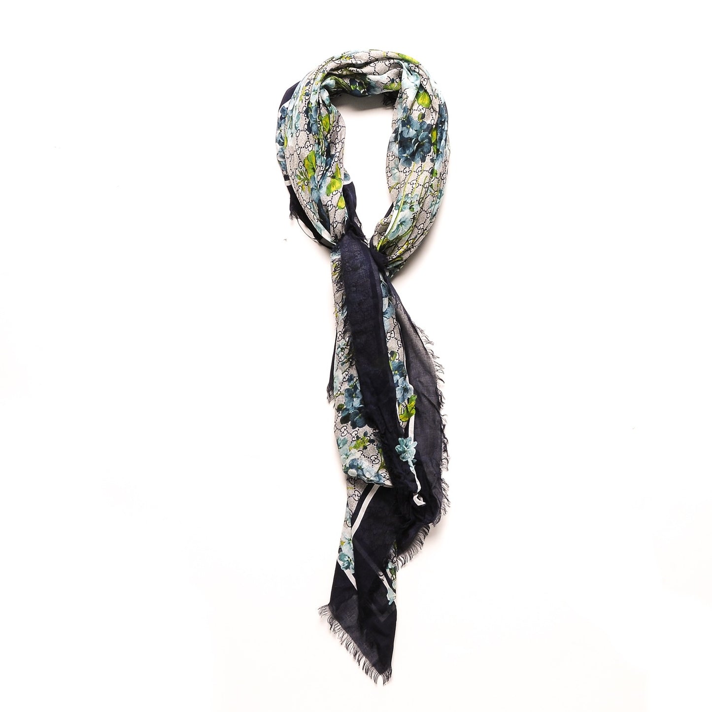 Modal Silk Monogram New Bloom GG Square Scarf Midnight Blue Sky Blue