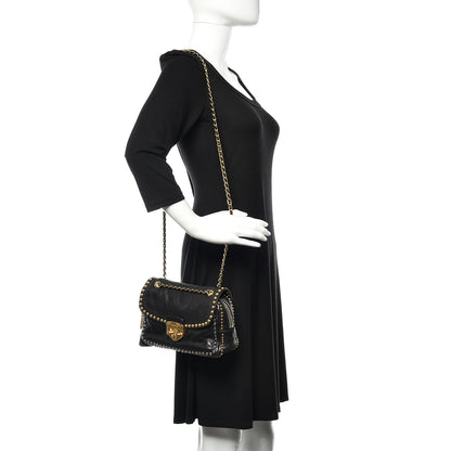 Prada Glace Calf Studded Pushlock Chain Shoulder Bag Black 2 of 10
