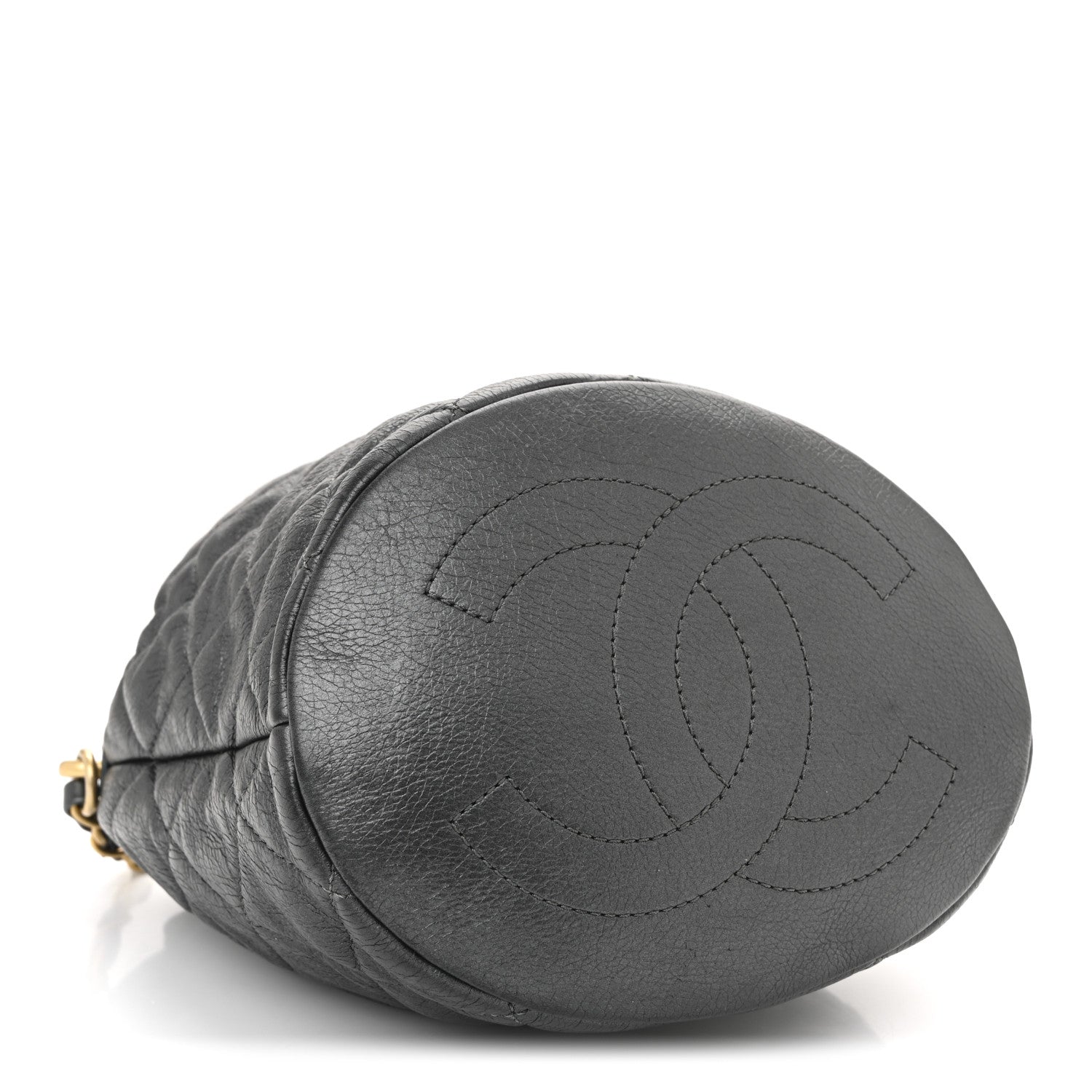 Chanel Metallic Lambskin Quilted Pearl Crown Drawstring Bag Anthracite 4 of 11