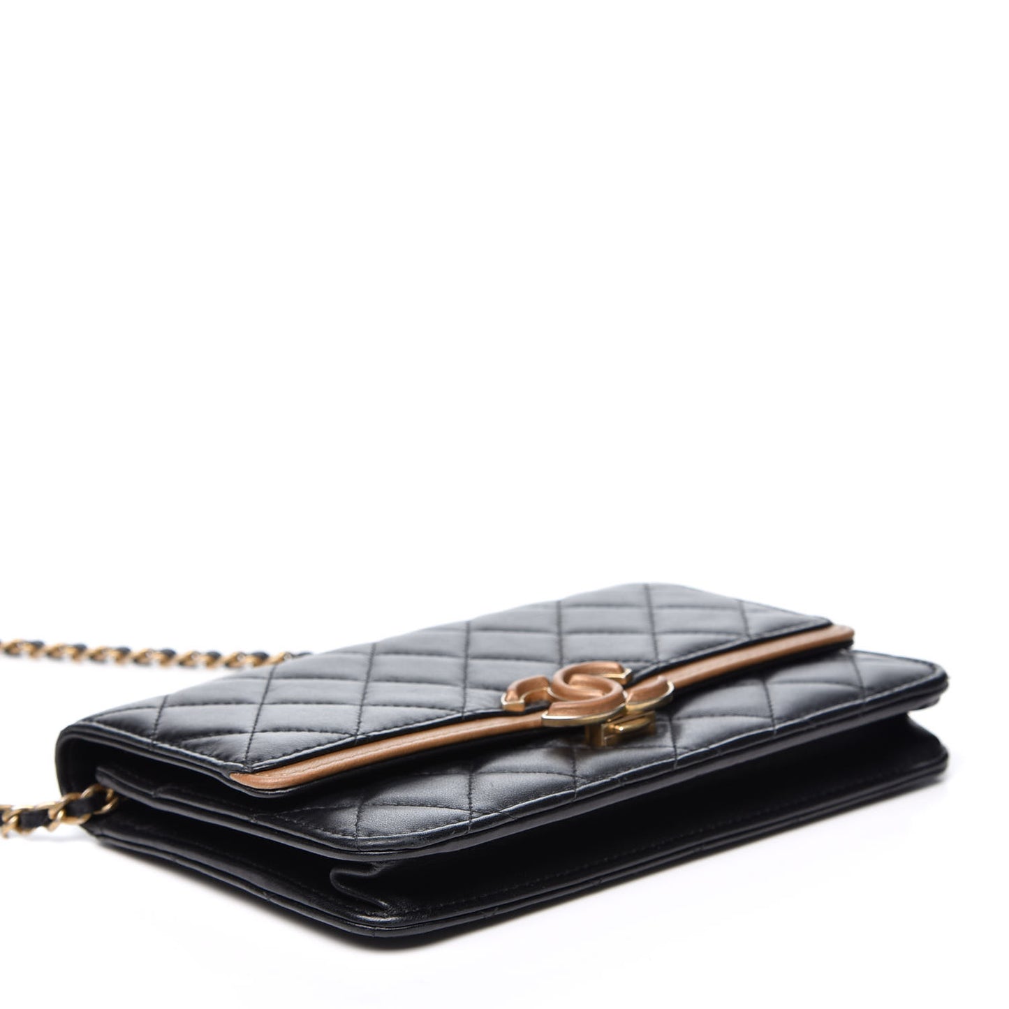 Lambskin Quilted CC Chic Wallet on Chain WOC Black Gold