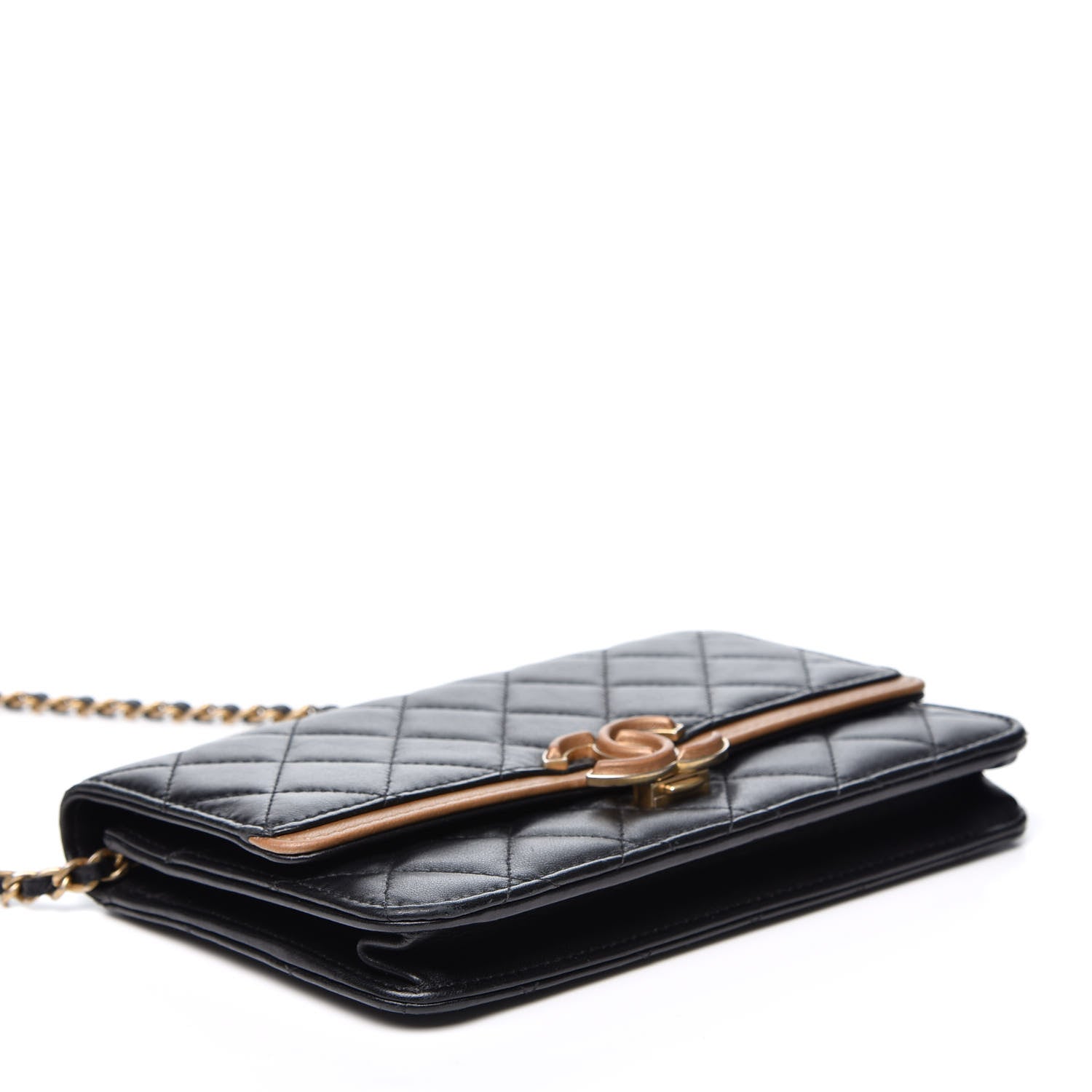 Chanel Lambskin Quilted CC Chic Wallet on Chain WOC Black Gold 3 of 10