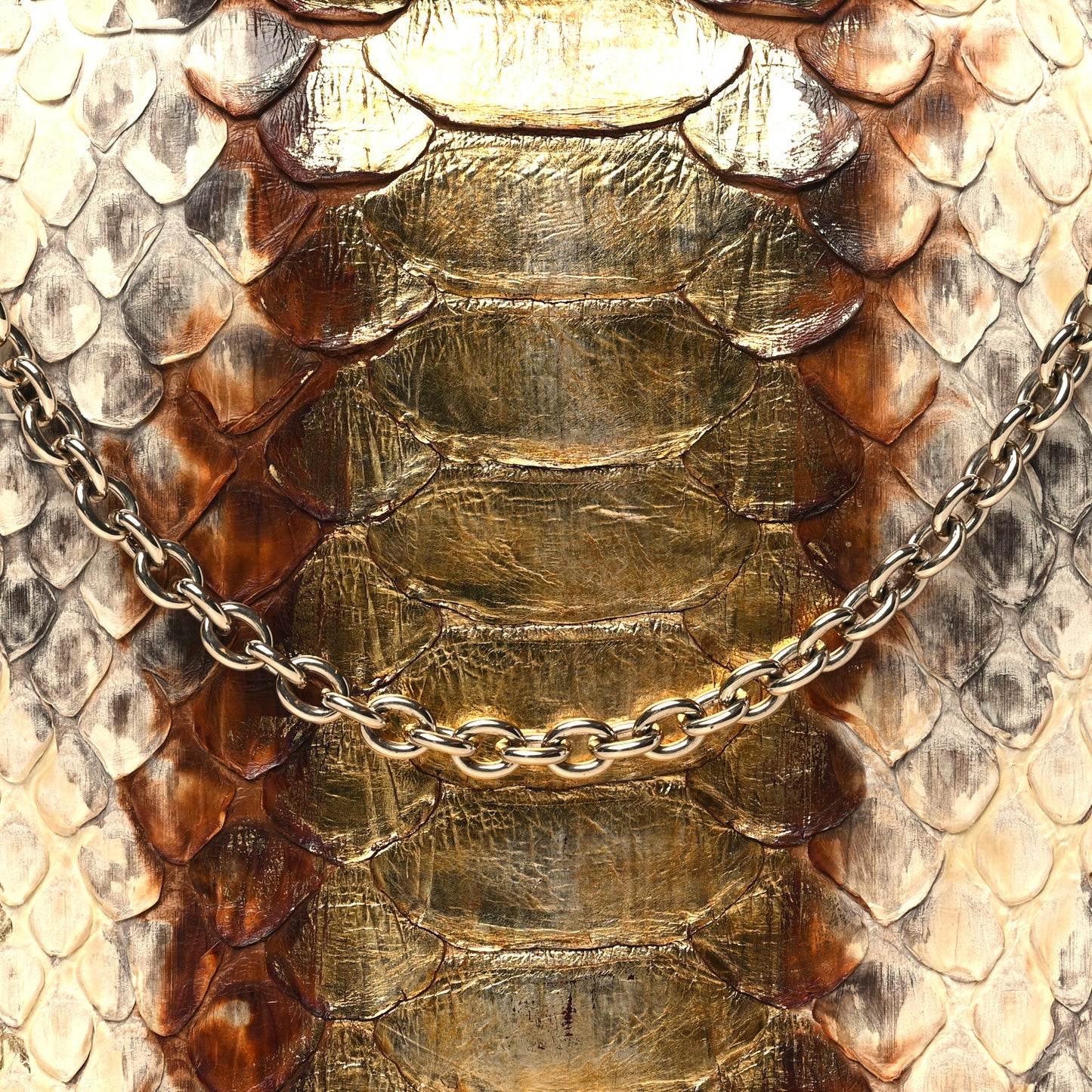Metallic Snakeskin Lady Dior Croisiere Chain Clutch Beige Gold