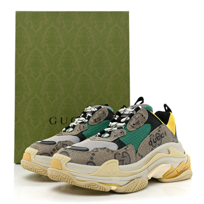 Balenciaga X GUCCI Maxi GG Supreme Monogram Womens Triple S Sneakers 38 Beige Ebony Black Green 12 of 12