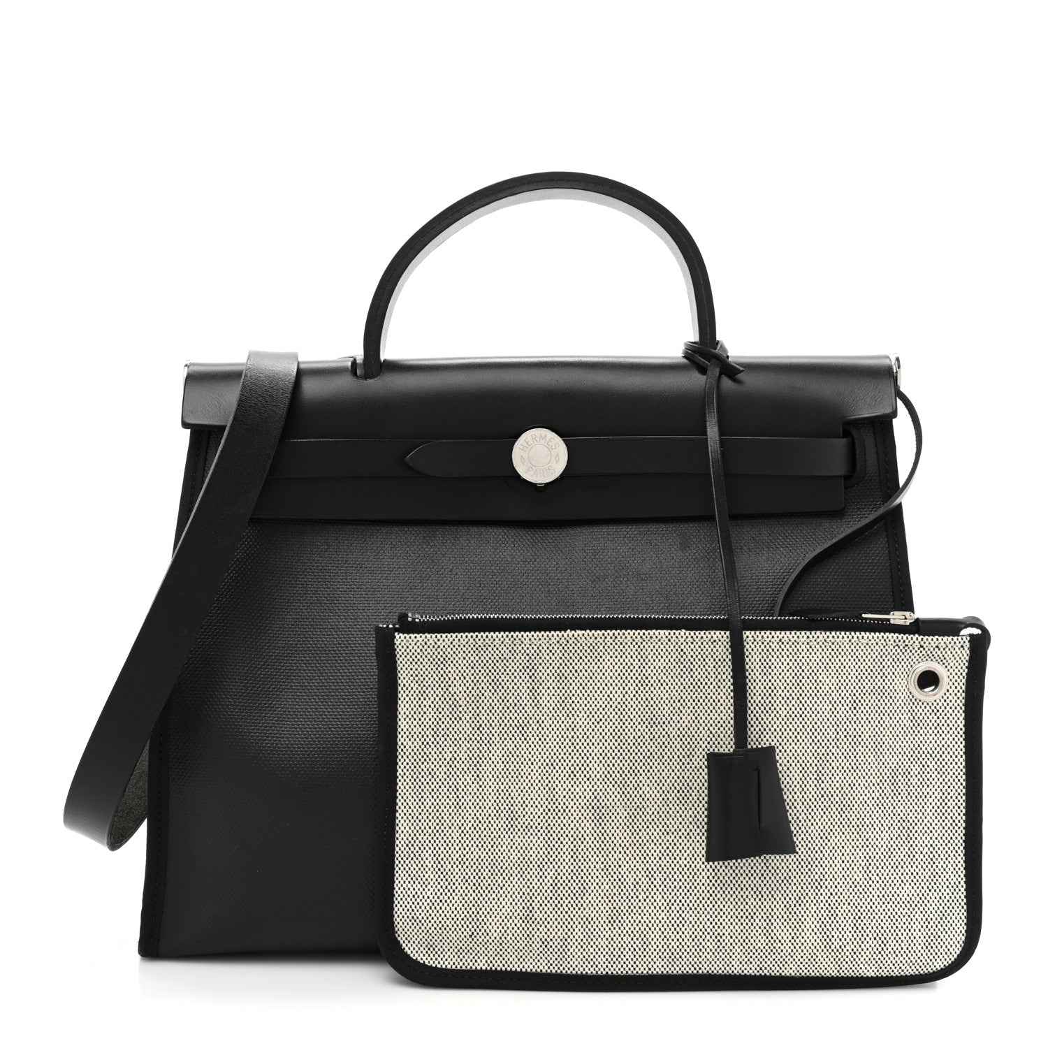 Hermes Toile H Berline Vache Hunter Herbag Zip PM 31 Black Ecru 3 of 10
