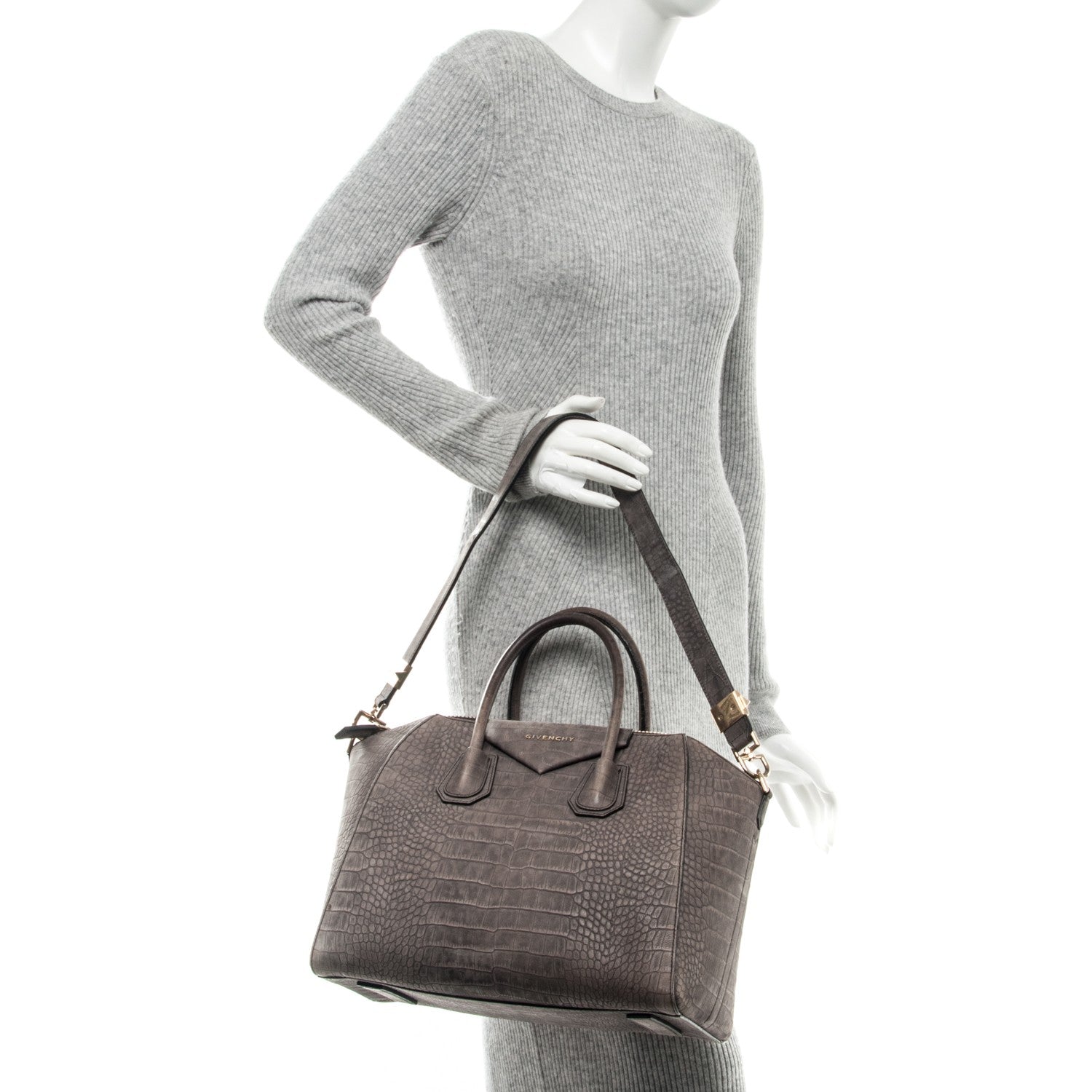 Givenchy Nubuck Crocodile Embossed Medium Antigona Washed Black 2 of 8