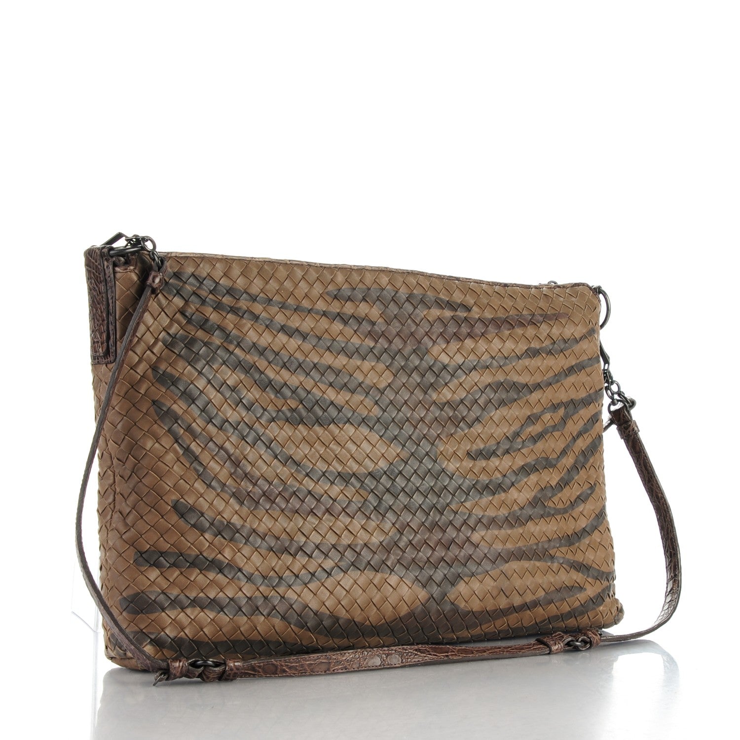 Bottega Veneta Nappa Intrecciato Alligator Large Shoulder Bag Brown 3 of 9