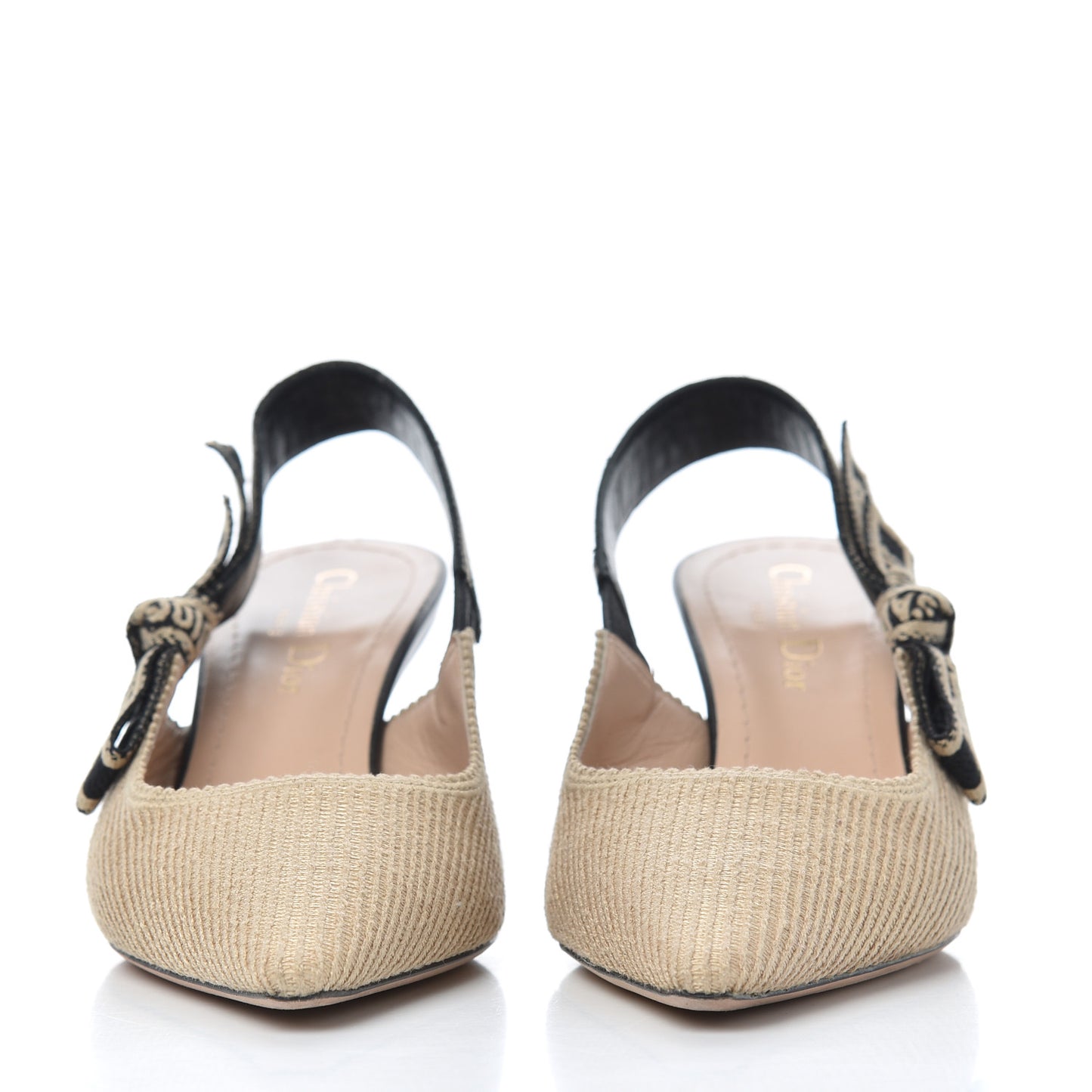 Natural Canvas Ribbon J'Adior Slingback 65mm Pumps 36 Black Cream