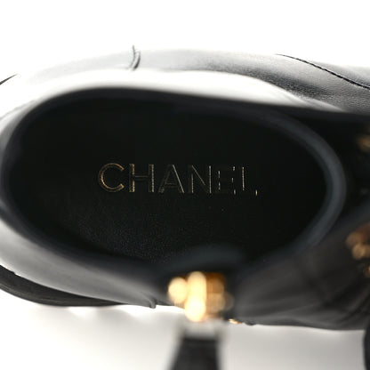 Chanel Lambskin Quilted Lace Up Wedge Combat Boots 39.5 Black 6 of 6