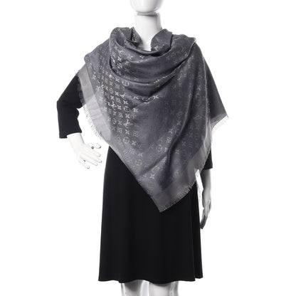 Louis Vuitton Silk Lurex Wool Monogram Shine Shawl Charcoal Grey 2 of 6