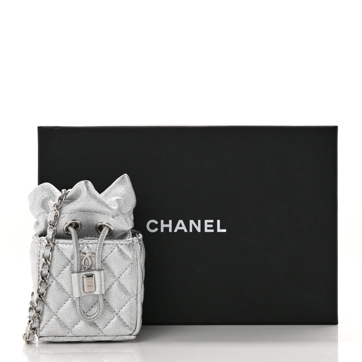 Chanel Metallic Caviar Quilted Mini Drawstring Bucket Bag Silver 8 of 8