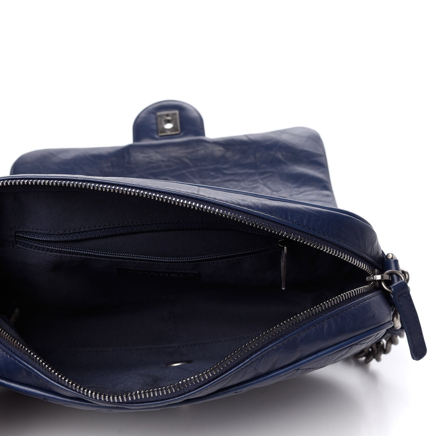 Chanel Aged Calfskin Quilted Medium Chain Detail Flap Navy Blue 4 of 15
