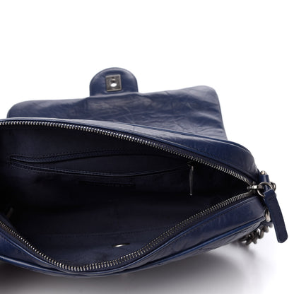 Chanel Aged Calfskin Quilted Medium Chain Detail Flap Navy Blue 4 of 15