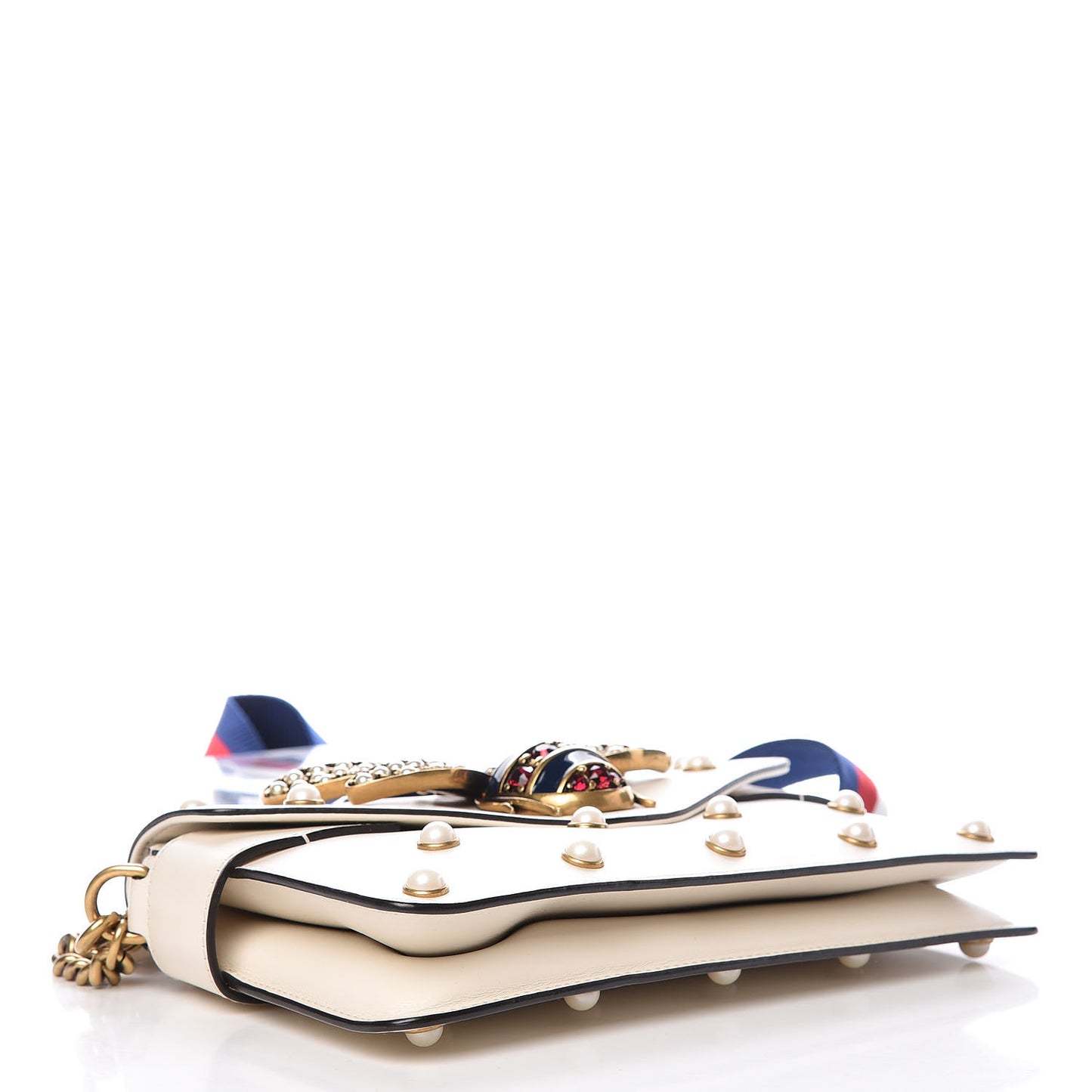 Nappa Pearl Studded Mini Queen Margaret Broadway Shoulder Bag Mystic White