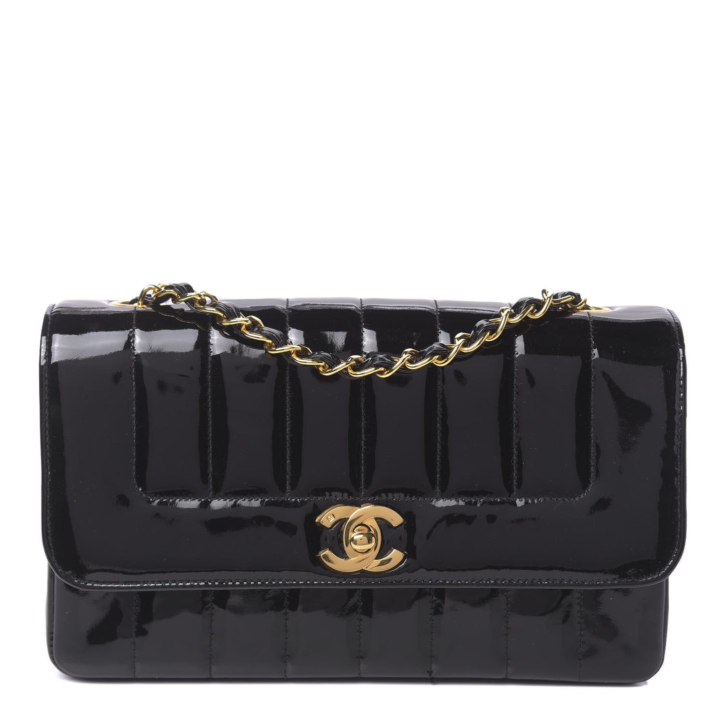 Patent Vertical Quilted Mini Rectangular Flap Black
