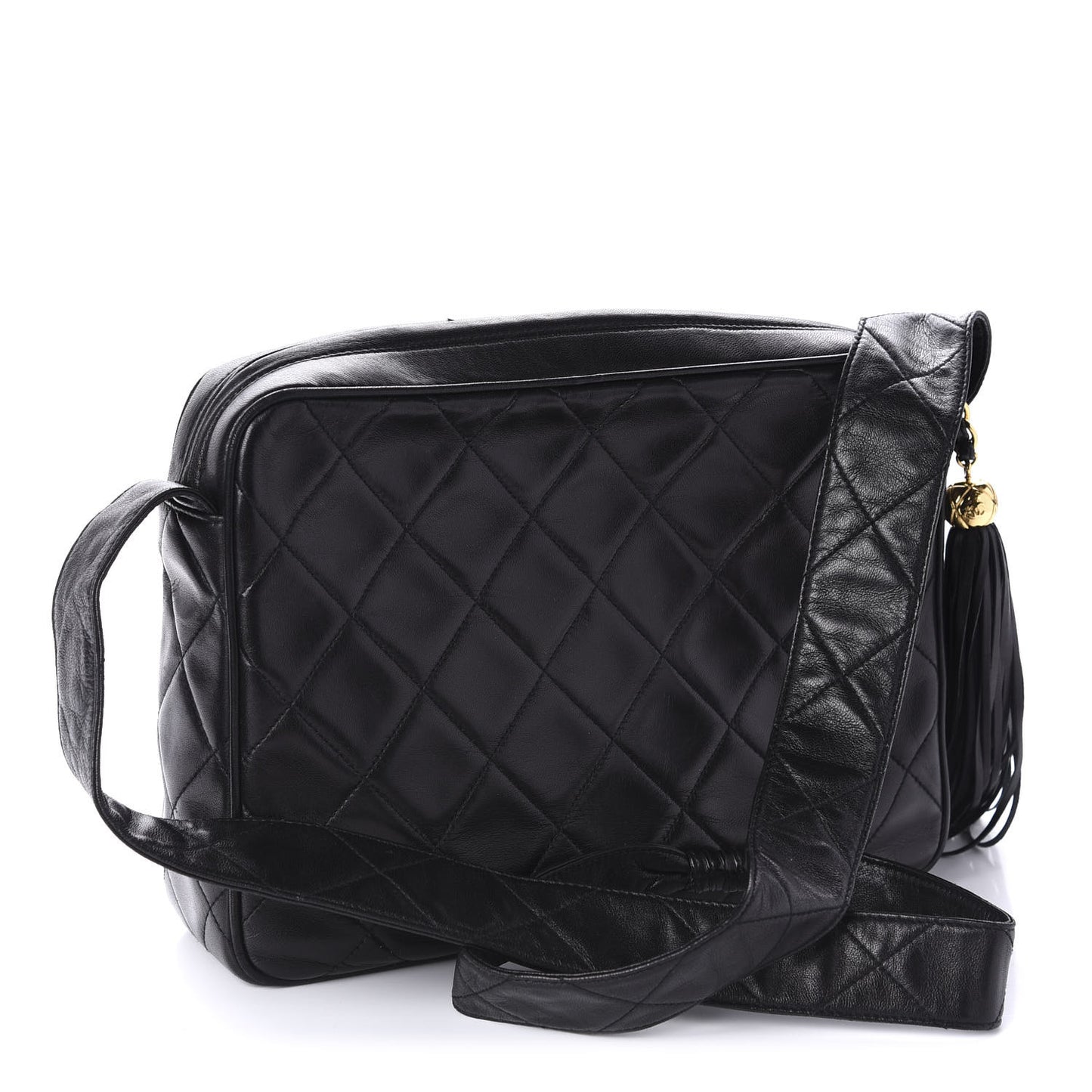 Lambskin Quilted CC Tassel Camera Case Black