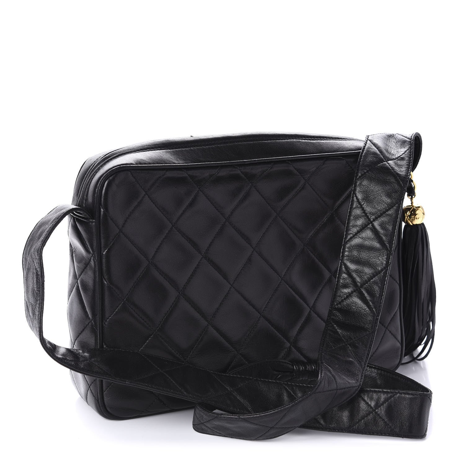 Chanel Lambskin Quilted CC Tassel Camera Case Black 3 of 13