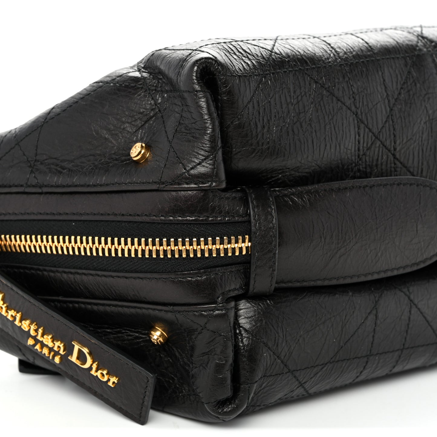 Crinkled Calfskin Macrocannage Small D-Journey Bag Black