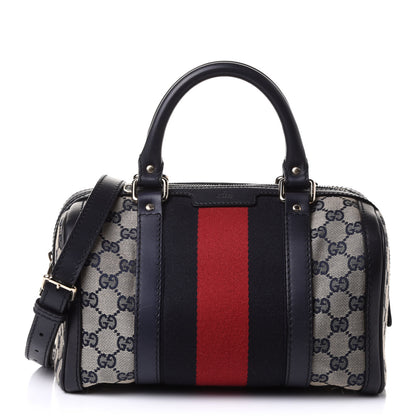 Gucci Monogram Vintage Web Small Boston Navy 1 of 11