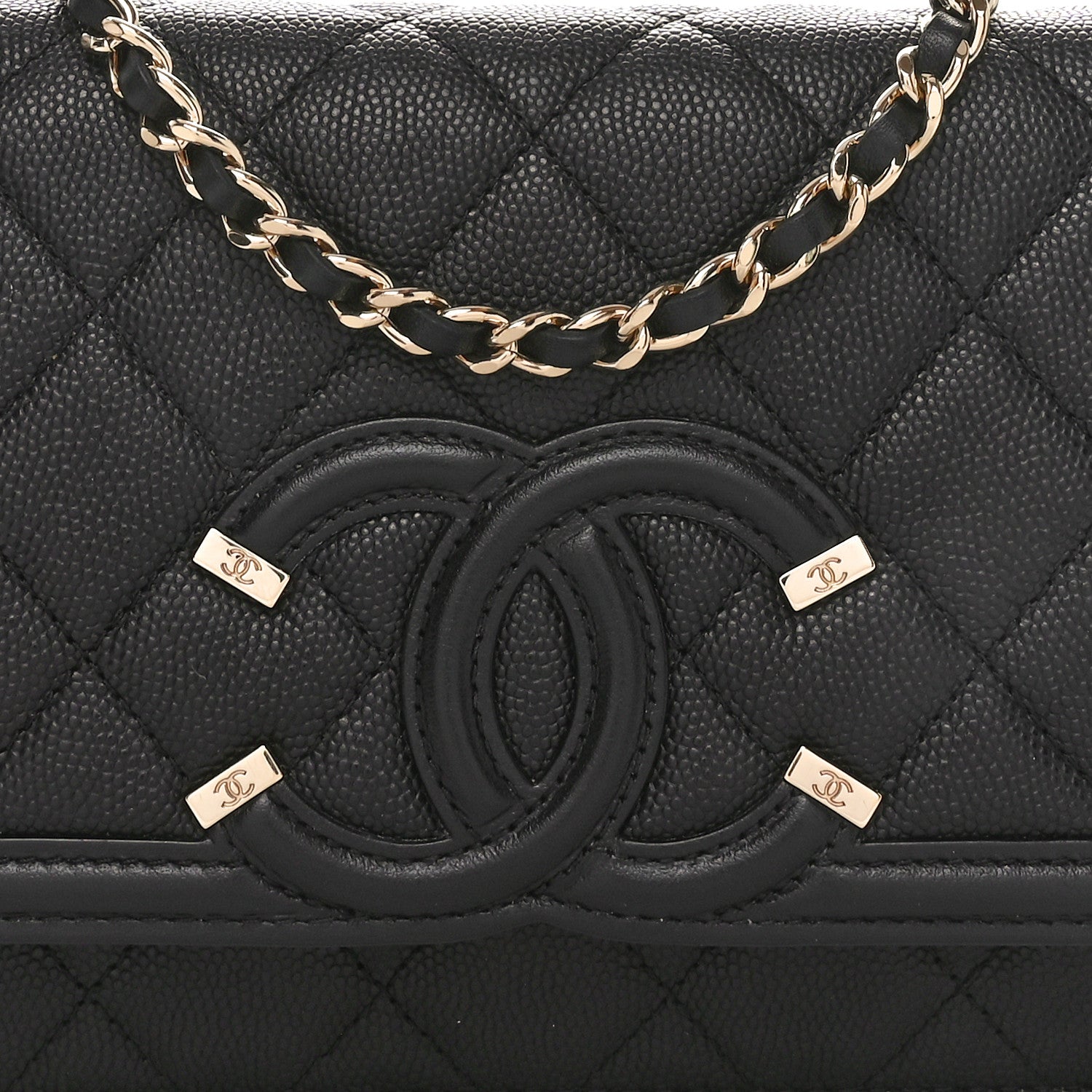 Chanel Caviar Quilted CC Filigree Wallet On Chain WOC Black 9 of 11