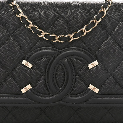 Chanel Caviar Quilted CC Filigree Wallet On Chain WOC Black 9 of 11