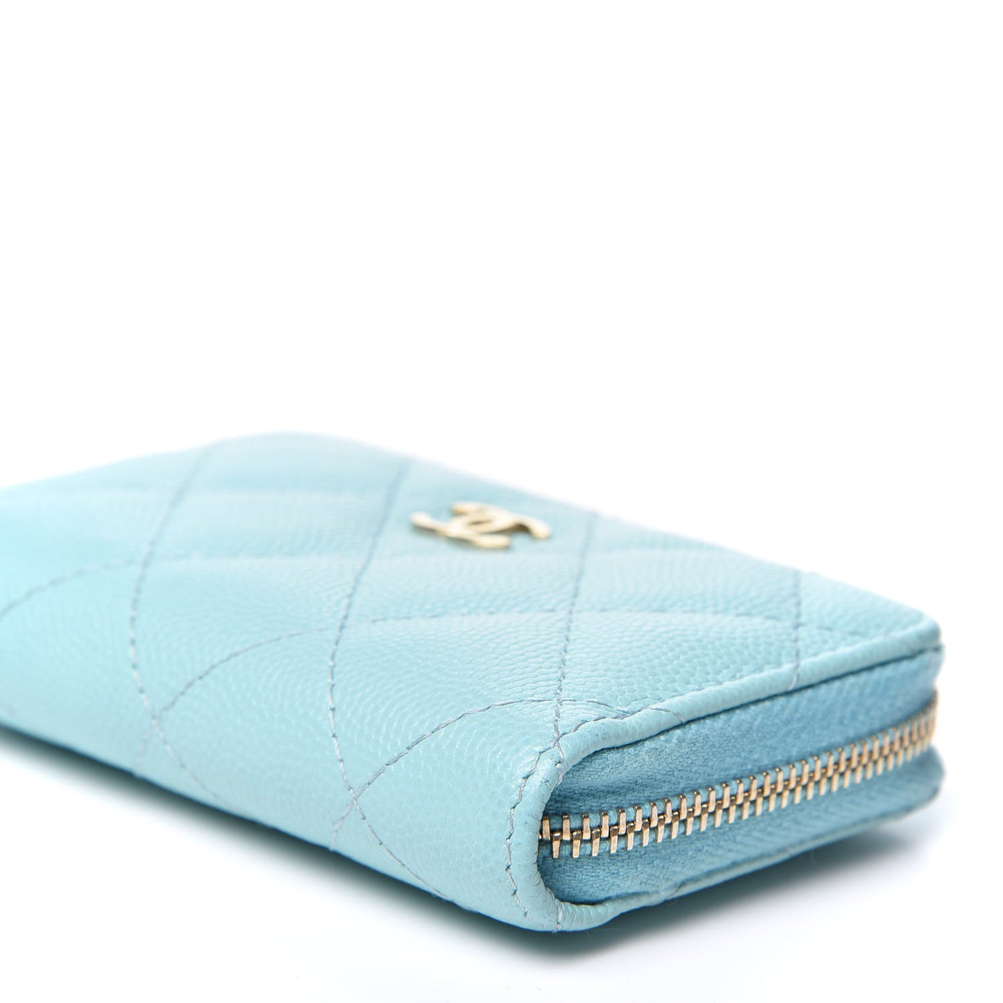 Caviar Quilted Zip Coin Purse Light Blue