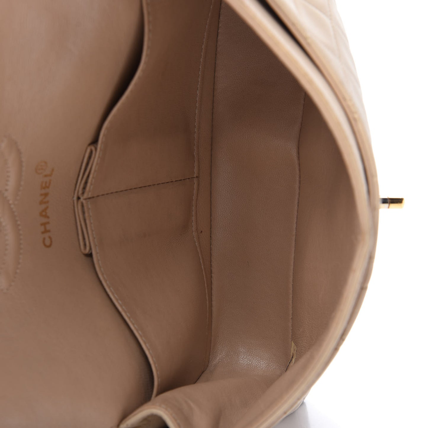 Lambskin Quilted Small Double Flap Beige