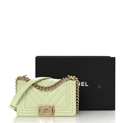 Chanel Caviar Chevron Quilted Small Boy Flap Light Green 11 of 11