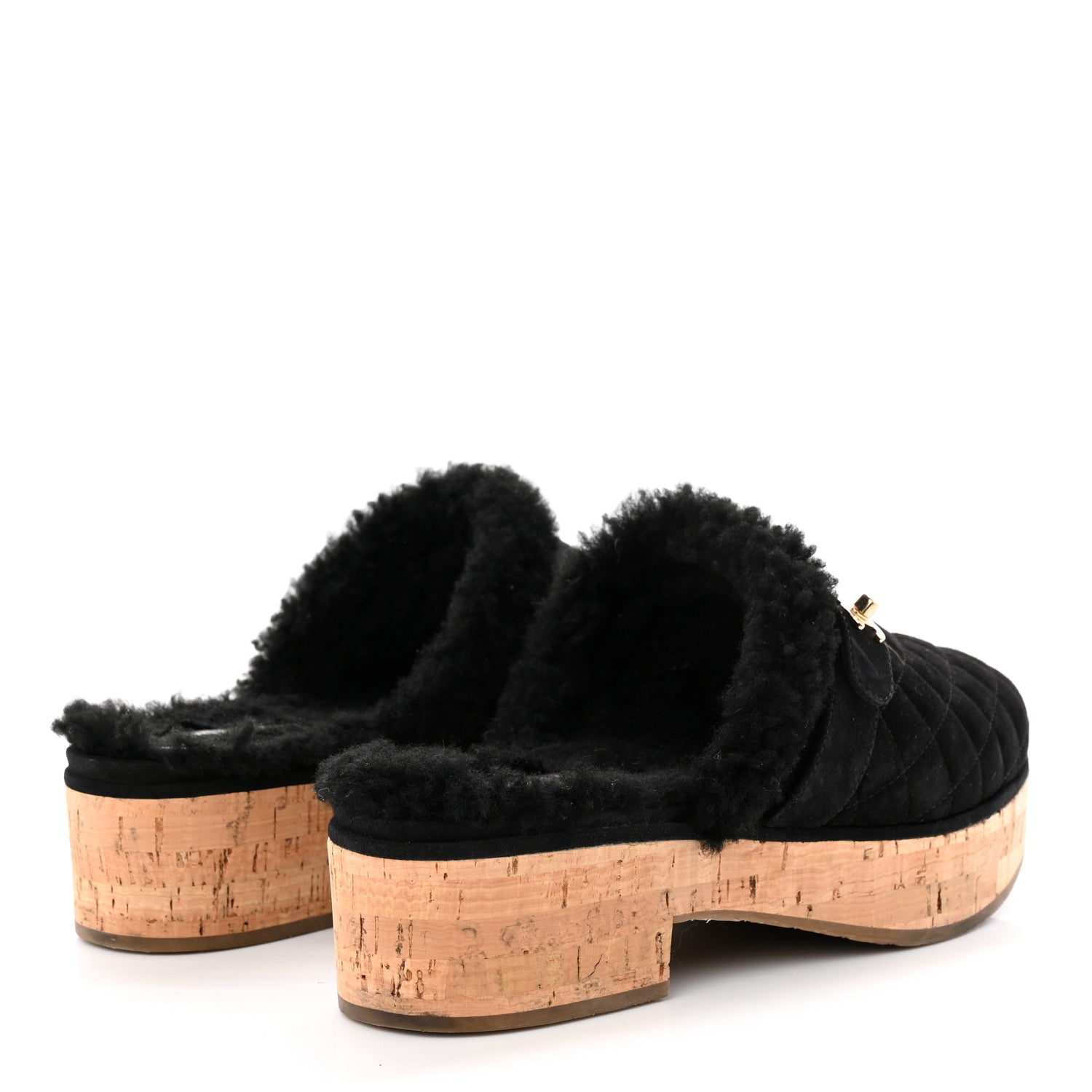 Chanel Suede Calfskin Shearling Turn Lock Clogs 41 Black 4 of 11