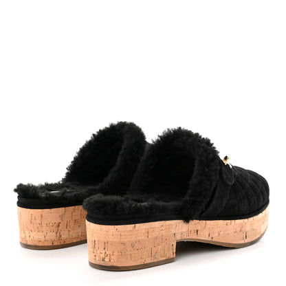 Chanel Suede Calfskin Shearling Turn Lock Clogs 41 Black 4 of 11
