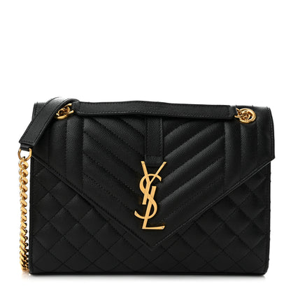 Saint Laurent Grain De Poudre Textured Mixed Matelasse Triquilt Medium Monogram Satchel Black 1 of 10