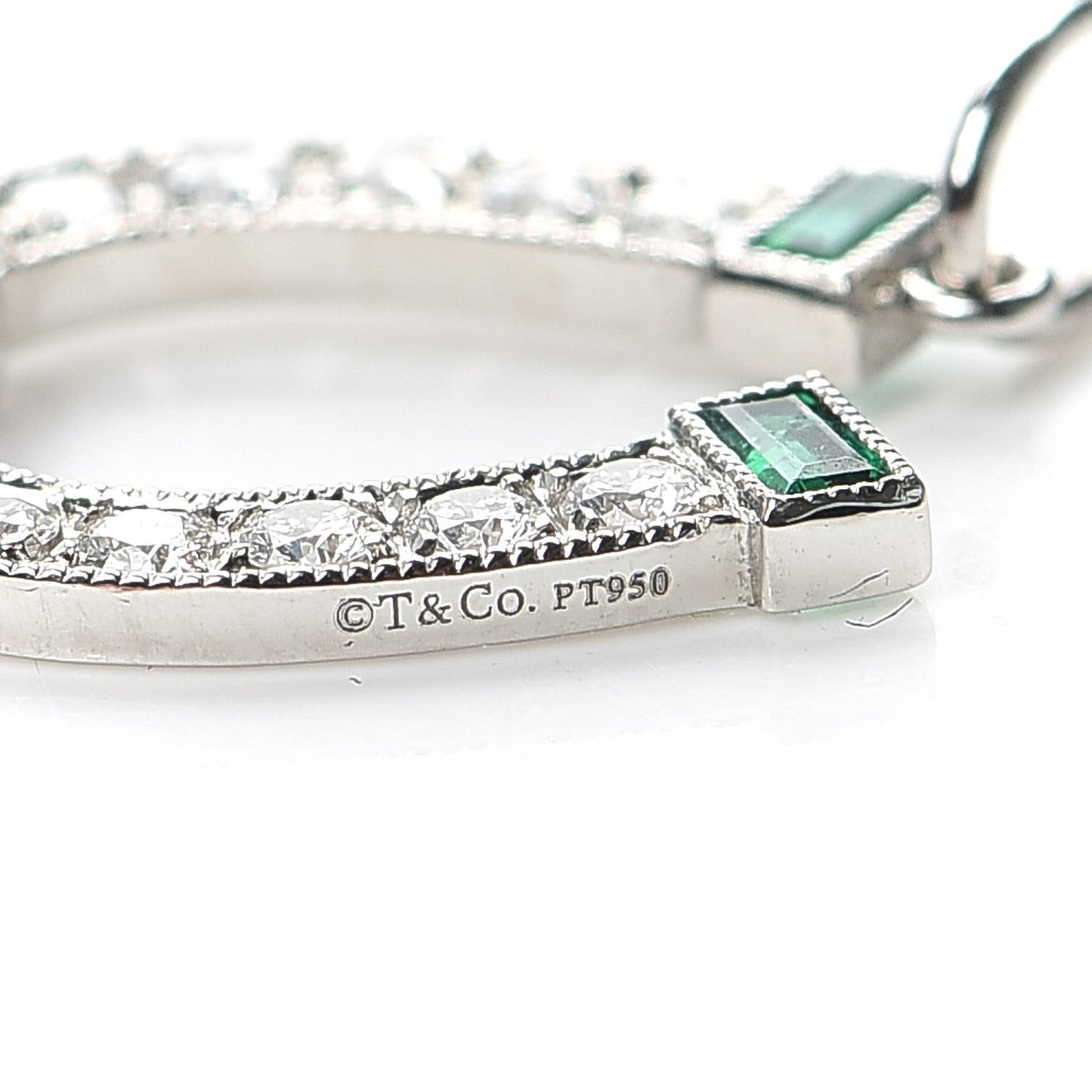 Platinum Diamond Emerald Amethyst Horseshoe Charm