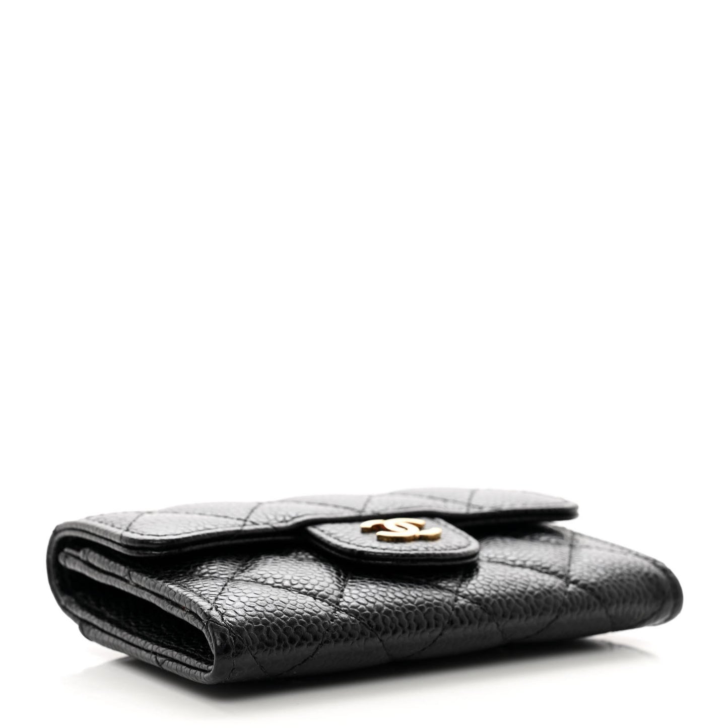 Caviar Quilted Flap Card Holder Wallet Black