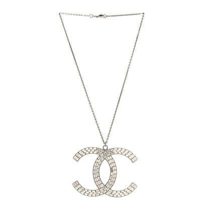 Chanel Baguette Crystal Large CC Pendant Necklace Silver 3 of 4