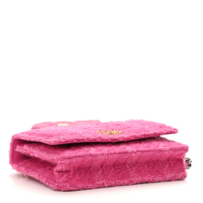 Chanel Wool Tweed Lambskin Quilted Chanel 19 Wallet On Chain WOC and Coin Purse Fuchsia 5 of 14