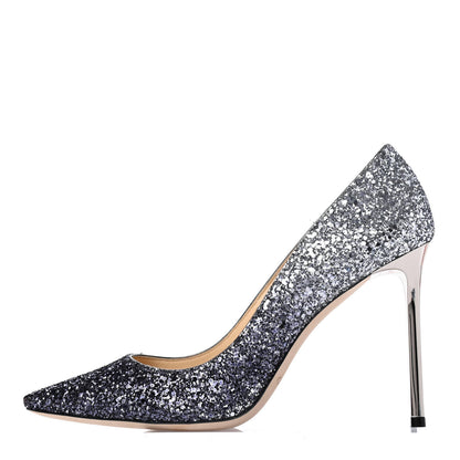 Jimmy Choo Coarse Glitter Degrade Pointy Toe Romy 100 Pumps 40 Navy Silver 1 of 4