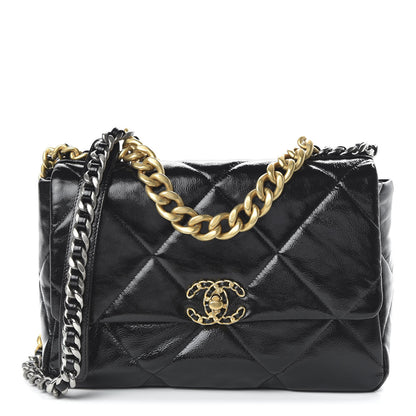Chanel Shiny Crumpled Calfskin Quilted Large Chanel 19 Flap Black 1 of 11