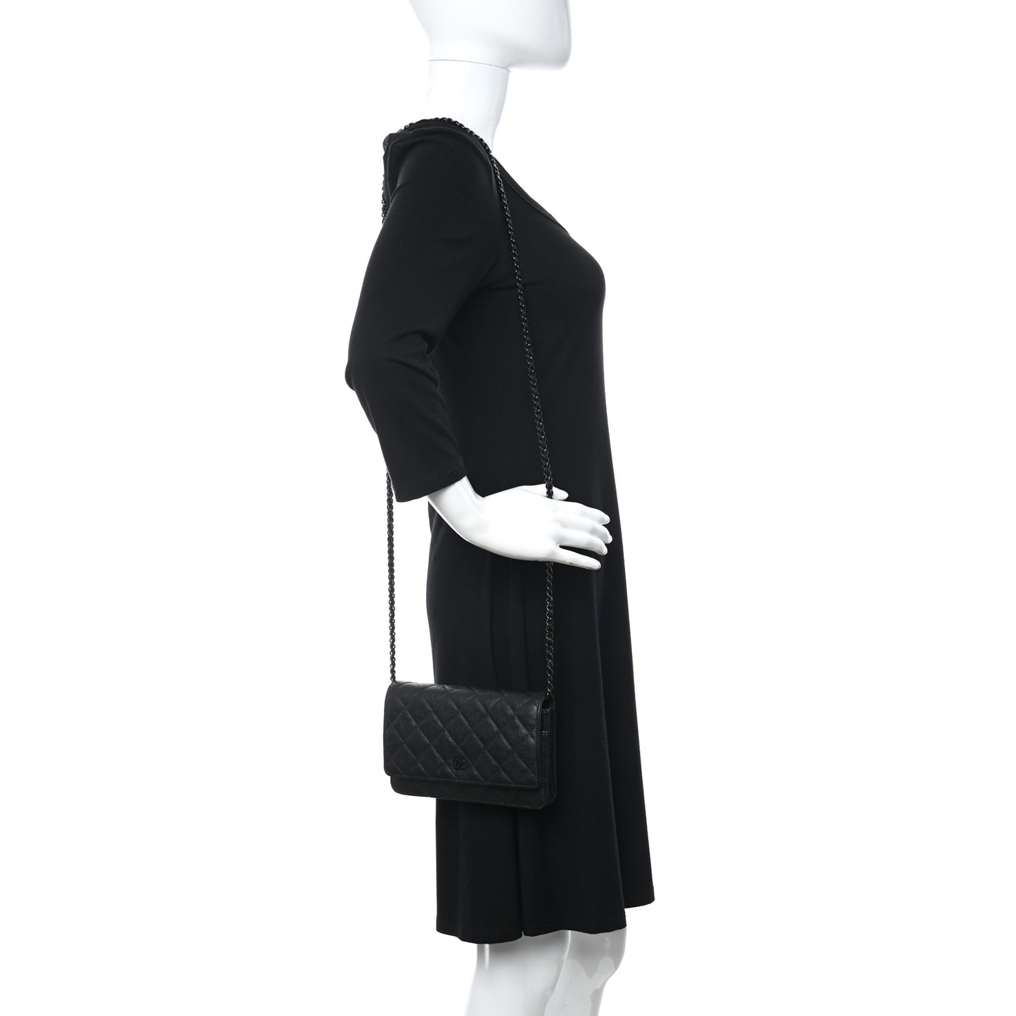 Crumpled Calfskin Quilted Wallet On Chain WOC So Black