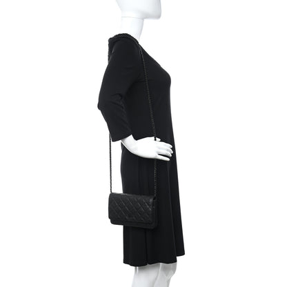 Chanel Crumpled Calfskin Quilted Wallet On Chain WOC So Black 2 of 12