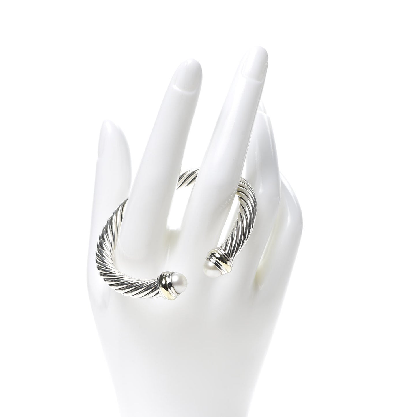 Sterling Silver 14K Yellow Gold Pearl 7mm Cable Classics Bracelet