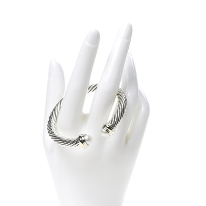 David Yurman Sterling Silver 14K Yellow Gold Pearl 7mm Cable Classics Bracelet 2 of 5